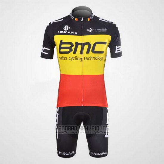 2012 Fahrradbekleidung BMC Champion Belgien Gelb und Rot Trikot Kurzarm und Tragerhose - zum Schließen ins Bild klicken